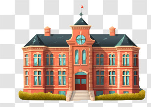 Brick Building - Classic Red Brick School Building Transparent PNG