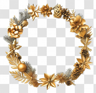 Christmas Frame Gold - Golden Christmas Wreath With Ornaments Transparent PNG