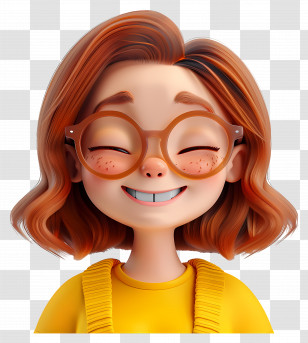 Happy People - Red-Haired Cartoon Girl With Glasses Smiling Transparent PNG