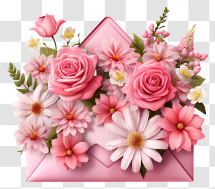 Envelope - Pink Floral Envelope With Beautiful Rose Arrangement Transparent PNG