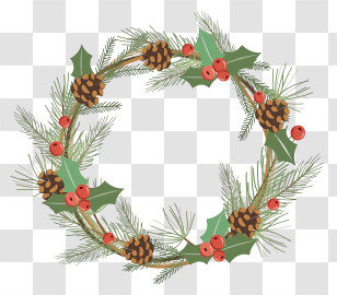 Wreath - Traditional Holiday Wreath With Berries And Pinecones Transparent PNG