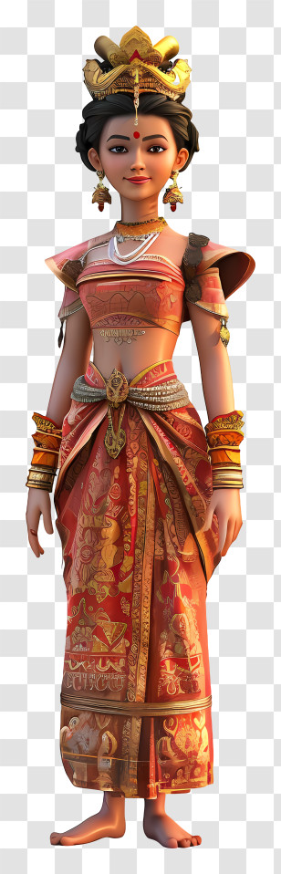 Cambodian Woman Cartoon - Animated Character In Traditional Attire Transparent PNG