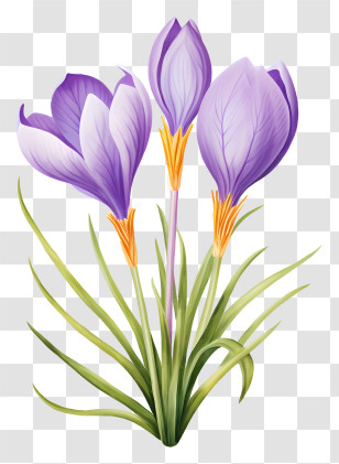 Watercolor Painting - Three Purple Crocus Flowers Illustration Transparent PNG