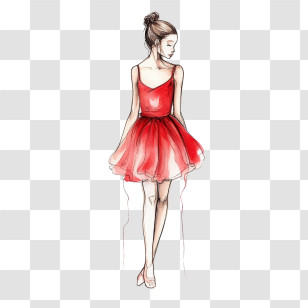 Dancing Girl
 - Fashion Illustration Of Woman In Red Dress Transparent PNG