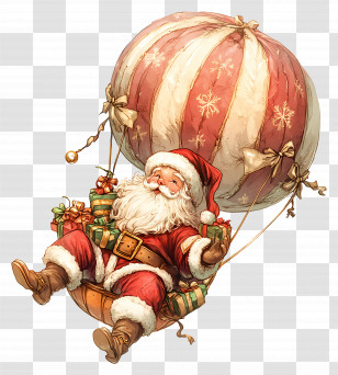 Santa - Santa Claus Flying In Hot Air Balloon For Christmas Transparent PNG