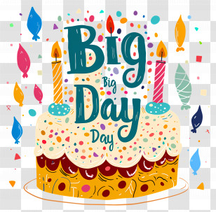 Big Day - Birthday Cake With Candles And Decorations Transparent PNG