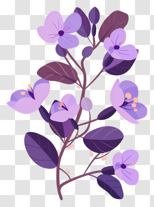 Purple Flowers Branch - Purple Flowers With Dark Leaves Transparent PNG