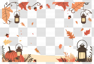 Autumn Background - Autumn-Themed Frame With Leaves And Pumpkins Transparent PNG