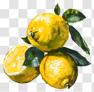Lemons - Fresh Yellow Lemons With Leaves Transparent PNG