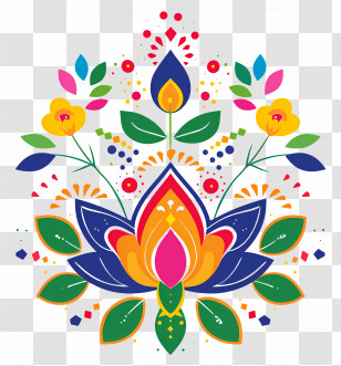 Indian Pongal Festival - Colorful Rangoli Design With Flowers Transparent PNG