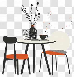 Table And Chairs - Modern Dining Table With Chairs And Vase Transparent PNG