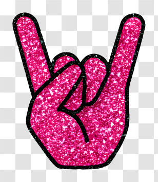 Glitter Hand Symbol - Pink Glitter Rock Hand Sign Transparent PNG