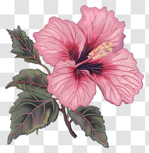 Hibiscus Flower - Pink Hibiscus Flower Botanical Illustration Transparent PNG