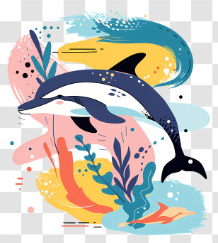 Dolphin Day - Dolphin With Ocean Plants And Fish Transparent PNG