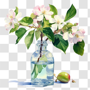 Apple Blossom - Flowers In Glass Bottle Decoration Transparent PNG
