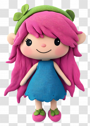 Tikiboo Troll - Adorable Doll With Pink Hair And Blue Dress Transparent PNG