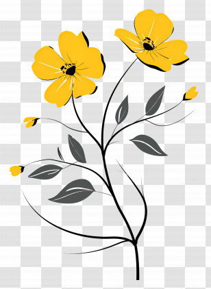 Yellow Flowers - Minimalistic Yellow Flower Illustration Transparent PNG