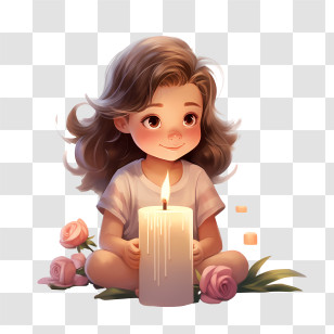 Commemorate With Candle - Child With Candle Surrounded By Pink Roses Transparent PNG