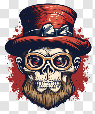 Retro Skull In Panama Vector - Skull Wearing Top Hat And Goggles Illustration Transparent PNG