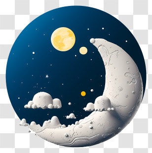 Realistic 3d Style Moon - Crescent Moon And Stars Illustration In Night Sky Transparent PNG