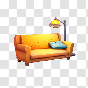Couch And Lamp - Cozy Yellow Sofa With Blue Pillow And Lamp Transparent PNG