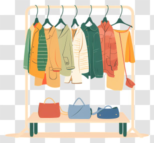 Clothes Rack - Stylish Clothes And Bags Display On Rack Transparent PNG