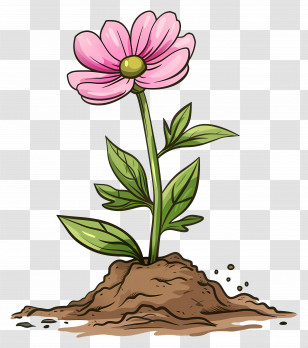 Pink Flower - Pink Flower Growing In Soil Illustration Transparent PNG