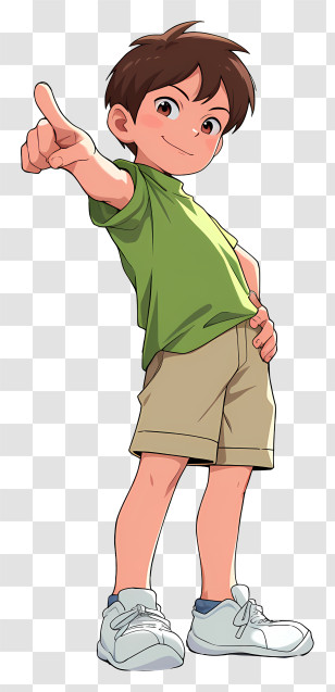 Boy Pointing - Boy In Green Shirt Pointing Transparent PNG