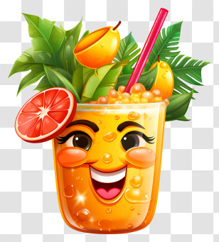 Christmas Elements - Tropical Fruit Juice With Smiley Face Transparent PNG