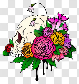 Halloween Skull Flowers - Colorful Skull With Flowers Transparent PNG