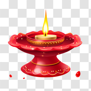 Deepavali
 - Red Oil Lamp With Flame Transparent PNG