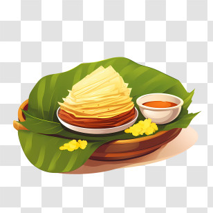 Onam Sadya Food - Traditional Dish On Banana Leaf Transparent PNG
