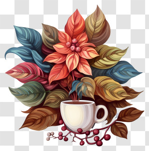 Multicolored Paints Coffee Plant - Colorful Coffee Plant With Cup Transparent PNG