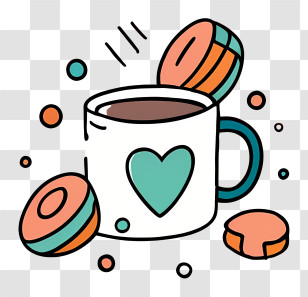 Hot Chocolate - Cute Coffee Cup With Heart And Cookies Transparent PNG