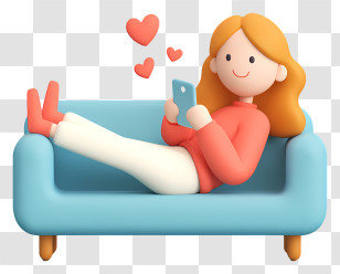 Woman Lying On Sofa - Cozy Woman Relaxing On Couch With Phone Transparent PNG