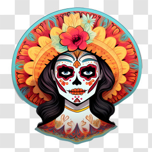 La Catrina
 - Sugar Skull With Floral Hat For Dia De Muertos Transparent PNG