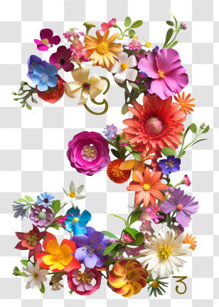Number 3 Flowers - Bright Floral Number Two Decoration Transparent PNG