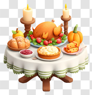Thanksgiving Feast - Festive Thanksgiving Dinner Table Transparent PNG