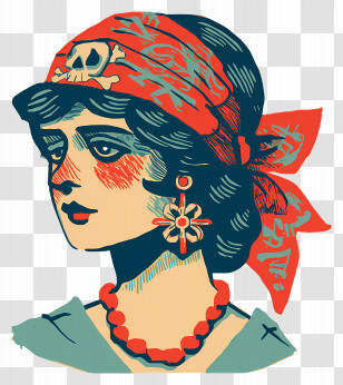 Pirate Woman Tattoo - Vintage Pirate Woman Transparent PNG