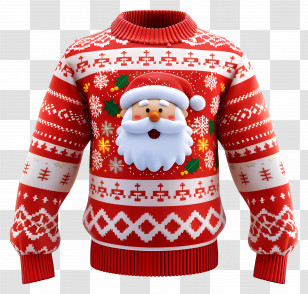 Ugly Christmas Sweater - Festive Red Christmas Sweater With Santa Claus Transparent PNG