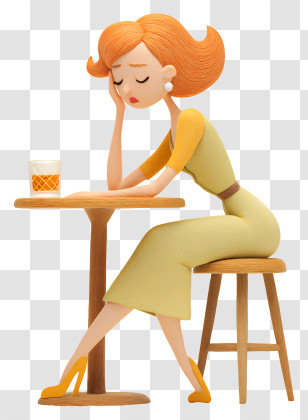 Woman Drinking Whiskey - Sad Woman Sitting At Table Transparent PNG