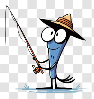 Cartoon Fishing - Cartoon Bird With Fishing Rod Transparent PNG