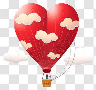 Hot Air Balloon - Red Heart-shaped Hot Air Balloon With Clouds Transparent PNG