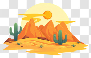 Desert - Desert Landscape With Sun And Cactus Illustration Transparent PNG