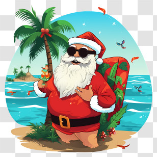Minimalized Flat Vector Illustrate - Santa Enjoying A Tropical Christmas Vacation Transparent PNG