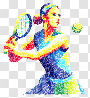 Woman Holding Racket - Colorful Tennis Player In Action Transparent PNG