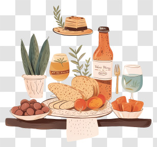 Pesach - Rustic Food And Drink Table Illustration Transparent PNG