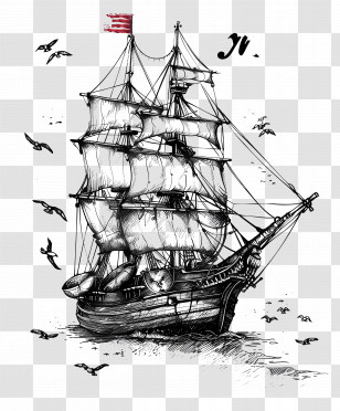 Maritime Day - Vintage Sailing Ship On The Sea Transparent PNG