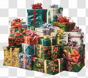 Pile Of Gifts - Floral-Themed Gift Boxes In A Pile Transparent PNG