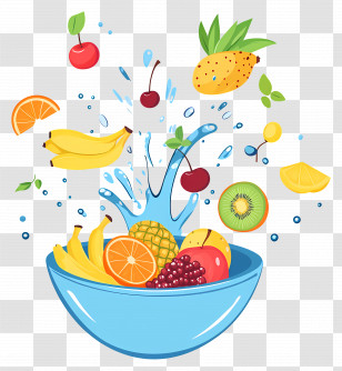 Fruits Salad - Tropical Fruit Splash Illustration In A Bowl Transparent PNG